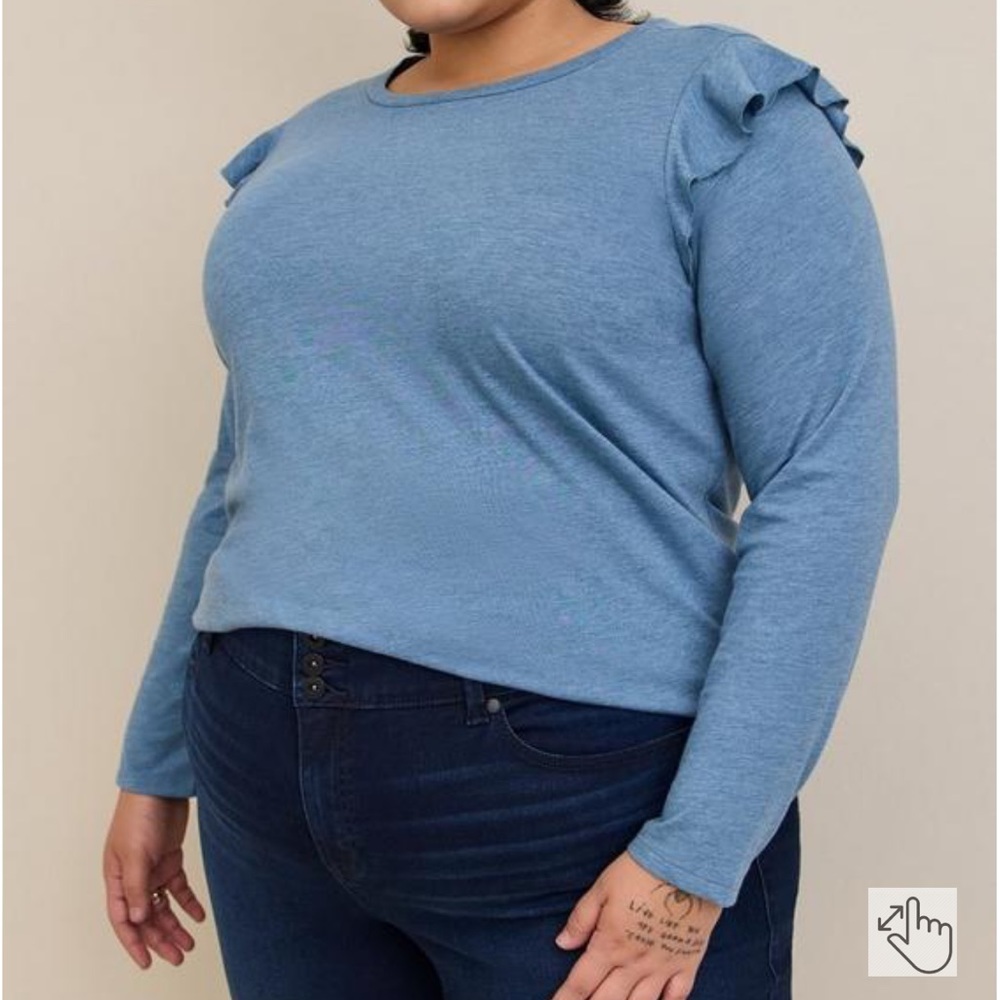 Classic Fit Signature Jersey Crew Neck Ruffle Shoulder Tee